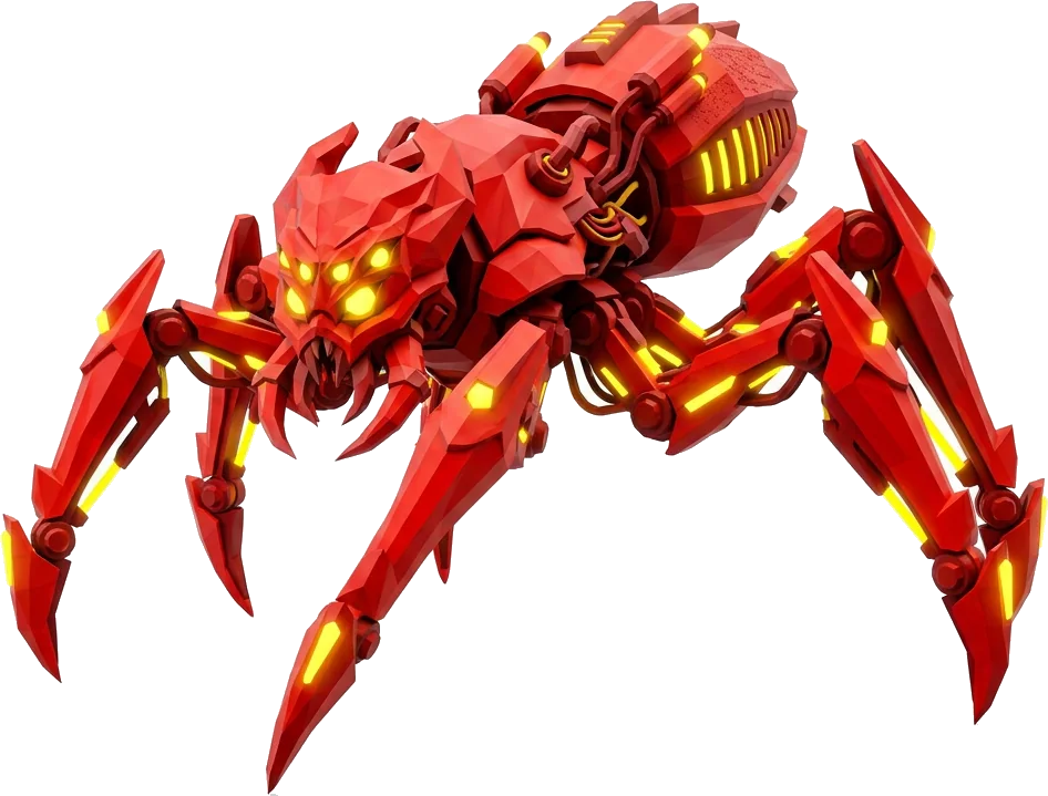 3D Mechanical Red Spider Monster Mobile Game Asset