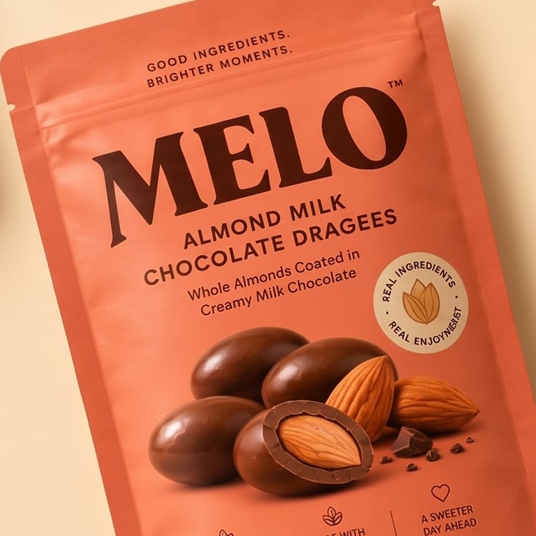 MELO — Almond Milk Chocolate Dragees Pouch Packaging & Branding