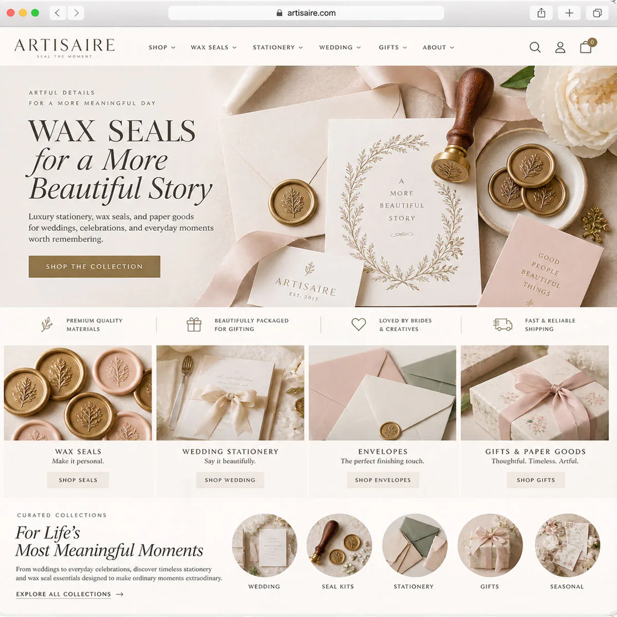 Artisaire - Handcrafted Wax Seals and Fine Stationery E-Commerce Storefront
