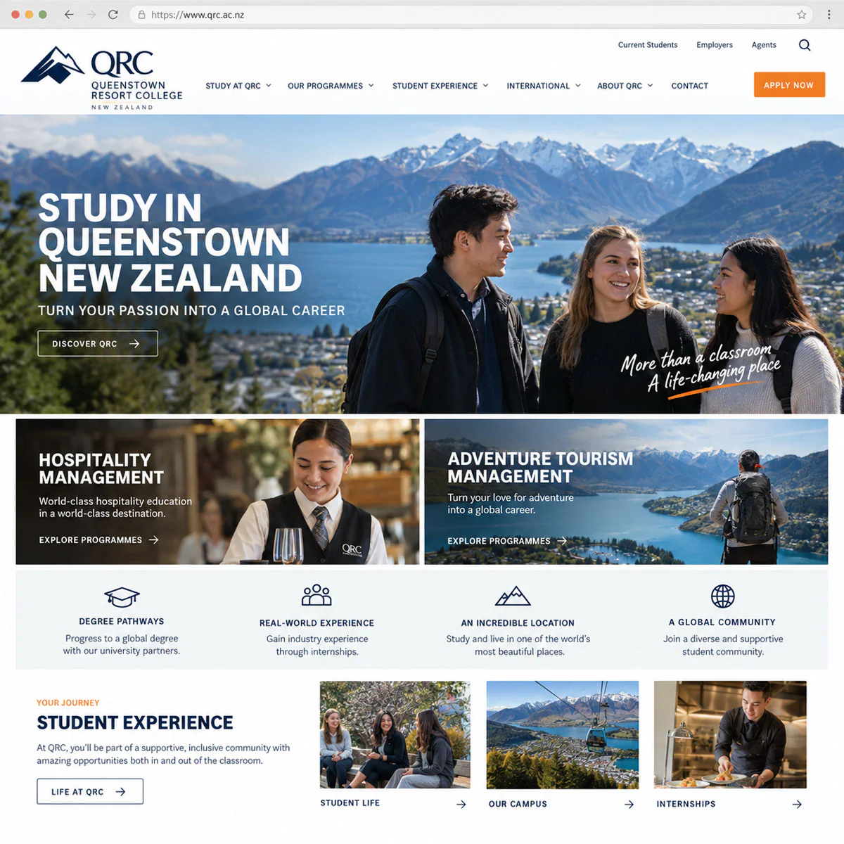 Queenstown Resort College - Higher Education and Hospitality Tourism Portal